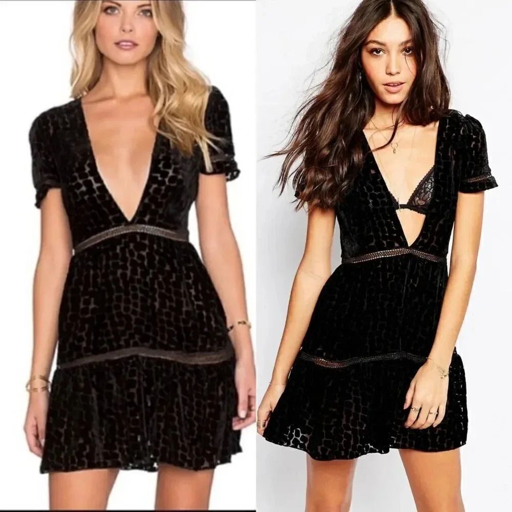 NWOT The Stone Cold Fox Virgo Burnout Silk Velvet Dress in Black US 2 RARE!